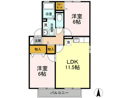 フローレスかおり D棟(2LDK/2階)の間取り写真