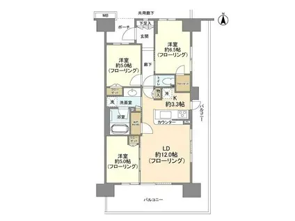 セントラルレジデンスおおたかの森(3LDK/2階)の間取り写真