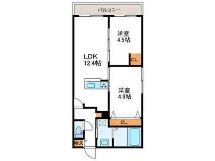 GRAN BELL OE グランベル オオエ(2LDK/4階)の間取り写真
