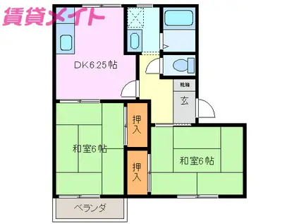 ハイツ八千代台B棟(2DK/2階)の間取り写真
