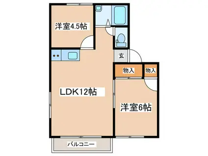 ドミール湘南(2LDK/2階)の間取り写真