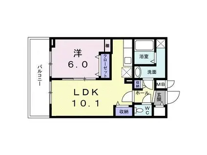 グランツ スエヒロ(1LDK/6階)の間取り写真