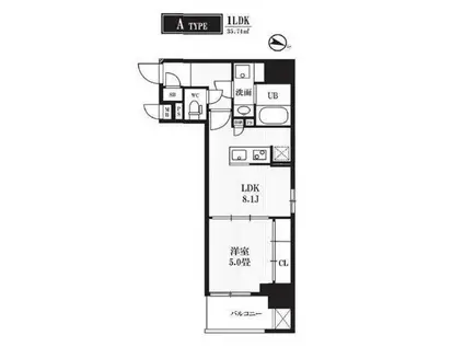 PEAKS神田(1LDK/8階)の間取り写真