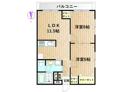 アルカディア・ピオス(2LDK/1階)の間取り写真