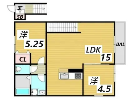 フォルモント長田(2LDK/2階)の間取り写真