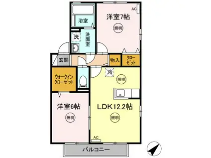 リビングタウン宇多津東 B棟(2LDK/2階)の間取り写真