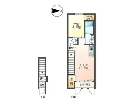 ユニヴァリティII K大津町(1LDK/2階)の間取り写真