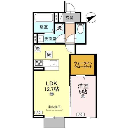 ANPOOL B棟(1LDK/1階)の間取り写真
