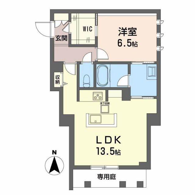 ユーグレイス東島田(1LDK/1階)の間取り写真