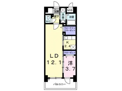 グリンデルヴァルト(1LDK/2階)の間取り写真