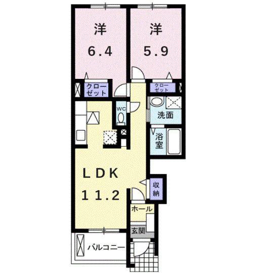 カーサ・フローレス(2LDK/1階)の間取り写真
