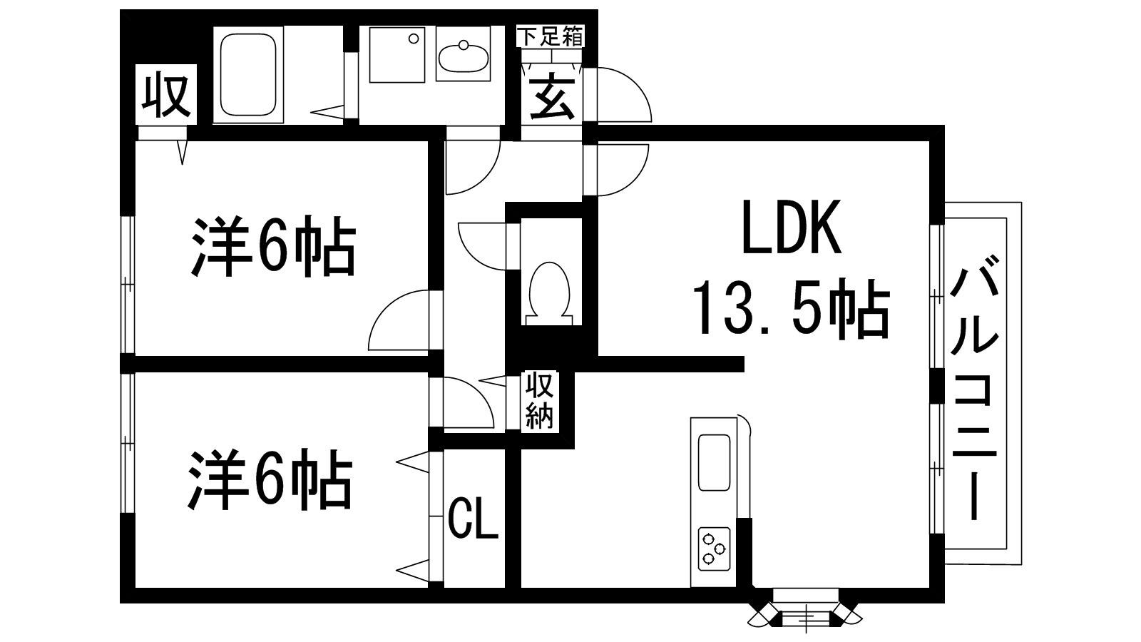 カーサアゼリアA棟(2LDK/2階)の間取り写真