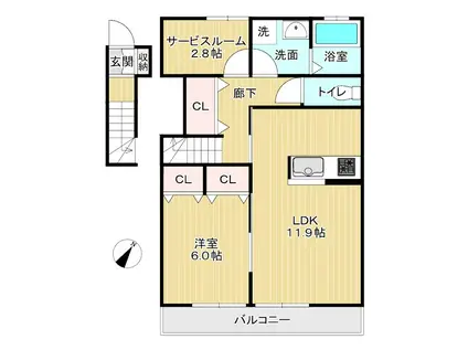 ブラッサム サン バレー(1SLDK/2階)の間取り写真