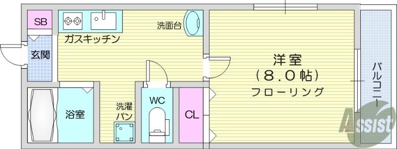 フォンターナ(1K/1階)の間取り写真