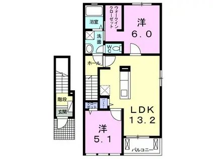 リジエール・フォレI(2LDK/2階)の間取り写真