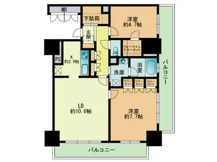 RJRプレシア吉塚駅前(2LDK/14階)の間取り写真