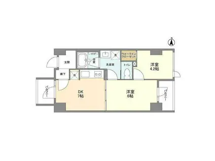 ドゥーエ錦糸町(2DK/2階)の間取り写真