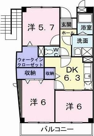 フォンテーヌ徳力(3DK/4階)の間取り写真