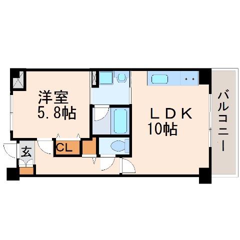アウローラ武庫之荘(1LDK/2階)の間取り写真