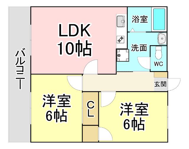 ロアンジュ下曽根(2LDK/2階)の間取り写真