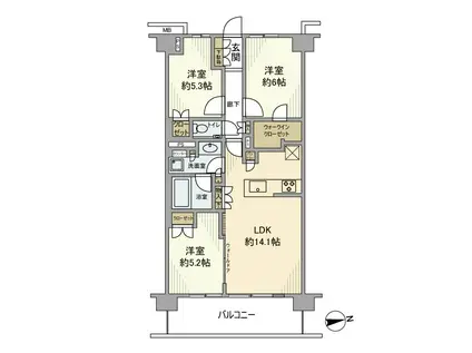 ブランズシティ調布(3LDK/5階)の間取り写真