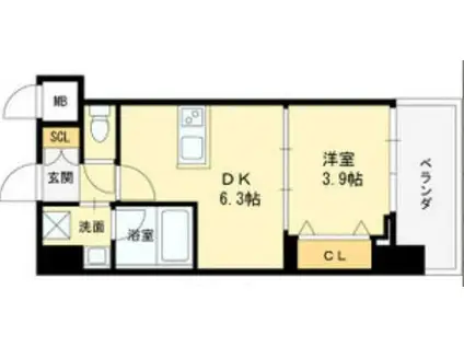 ヴィ―ナス今里(1DK/3階)の間取り写真