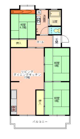 朝霞田島団地3号棟(3LDK/5階)の間取り写真