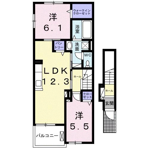 エムズエール(2LDK/2階)の間取り写真