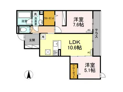 グラサ 旧D-ROOM緑町2丁目 ディールームミドリチョウ(2LDK/1階)の間取り写真
