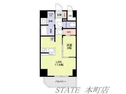 ラ・ピシーヌ南堀江(1LDK/4階)の間取り写真