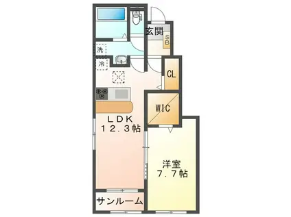 メゾン ドゥ エスポアール II(1LDK/1階)の間取り写真