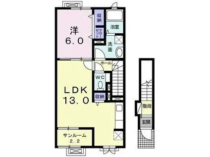 ジェントリー東根C(1LDK/2階)の間取り写真