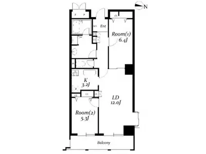 プライムゲート飯田橋(2LDK/12階)の間取り写真