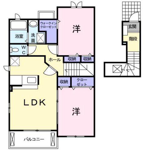 アカデミアハイツC(2LDK/2階)の間取り写真