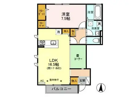 ポムスクウェア稲里 F(1LDK/1階)の間取り写真