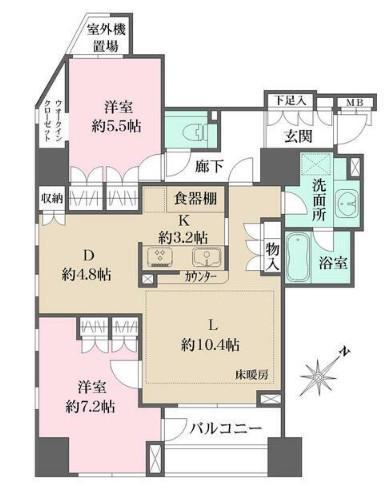 パークハウス本駒込(2LDK/4階)の間取り写真