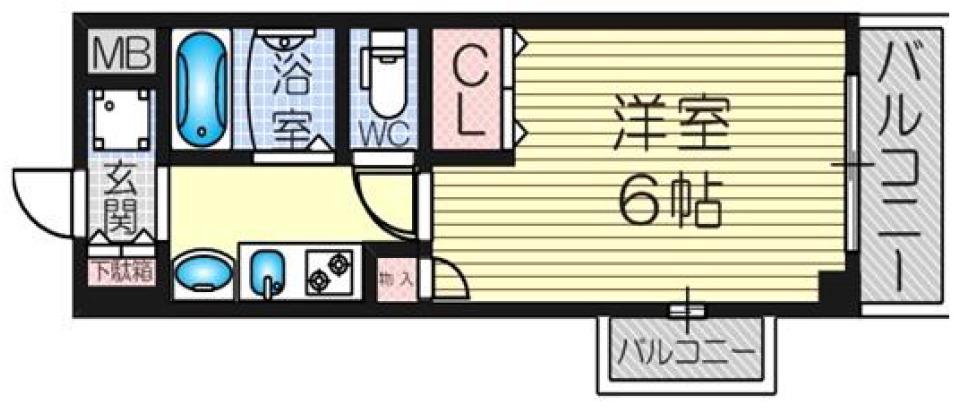 大宝グランシャリオ(1K/2階)の間取り写真