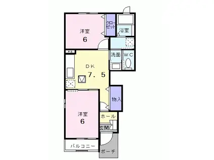 クレセント(2DK/1階)の間取り写真