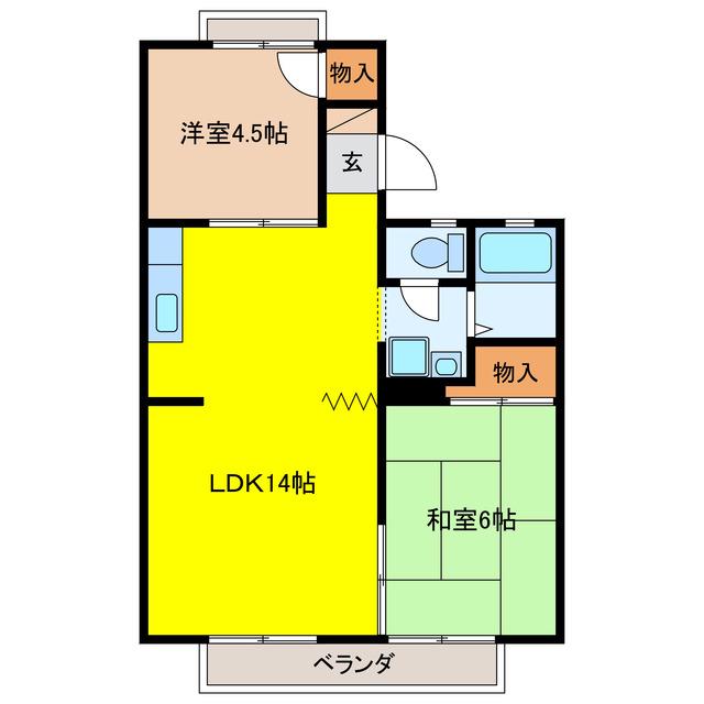 スカイハイツ高橋III(2LDK/1階)の間取り写真