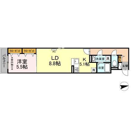 DーROOMS三百人町(1LDK/2階)の間取り写真