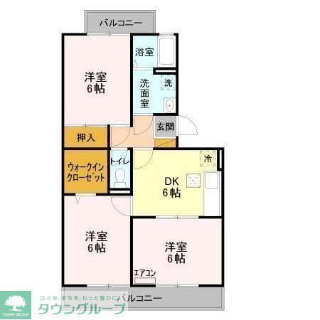 ランドウィン六番館(3DK/1階)の間取り写真