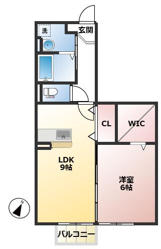 PRIMEVERE(1LDK/2階)の間取り写真