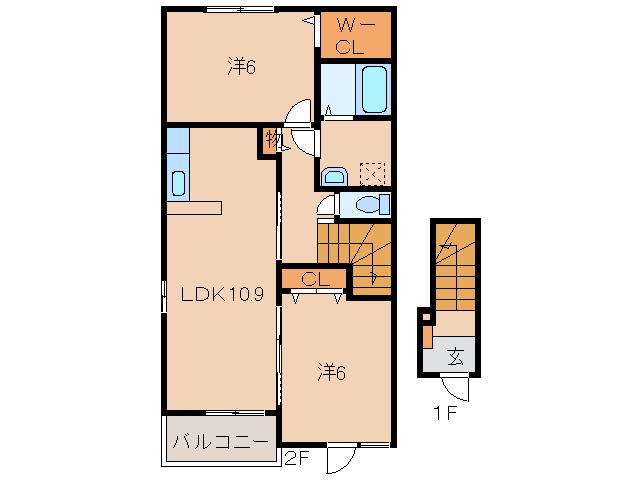 シャノアール西大井II(2LDK/2階)の間取り写真