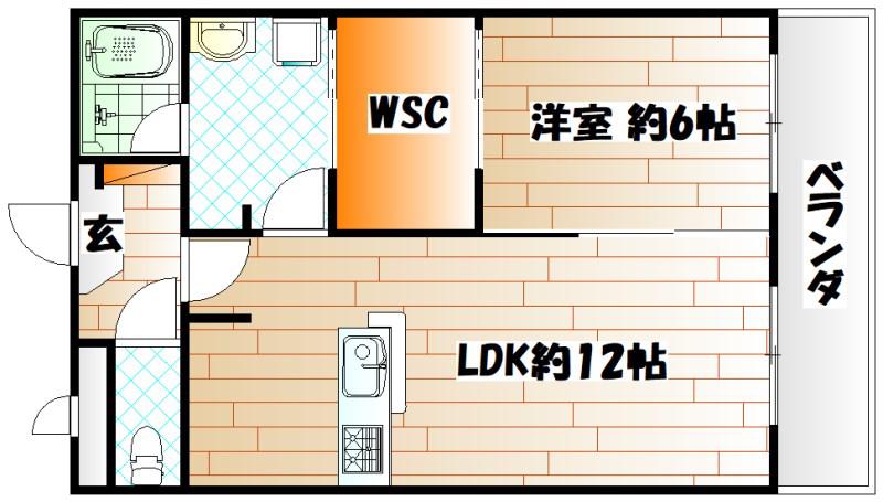 サンシャインタワー三萩野(1LDK/5階)の間取り写真