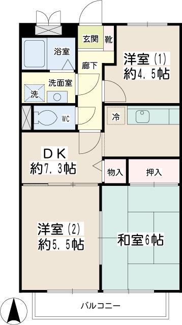 コモド浅田(3DK/2階)の間取り写真