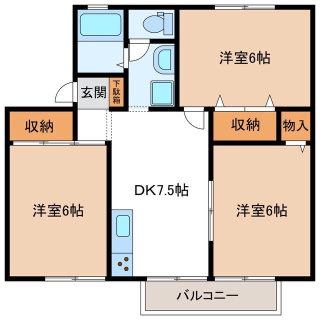 ラデュ一グリ一ンM(3DK/2階)の間取り写真