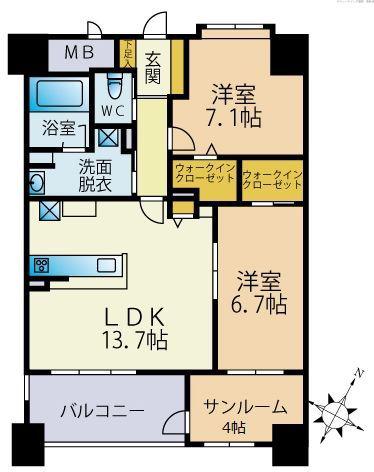ラ・メール港(2SLDK/13階)の間取り写真