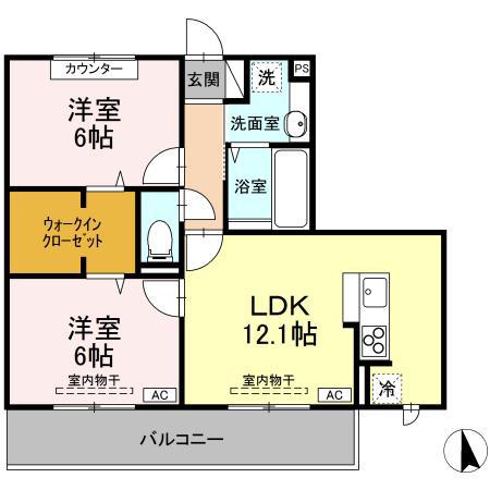 セルサB(2LDK/3階)の間取り写真