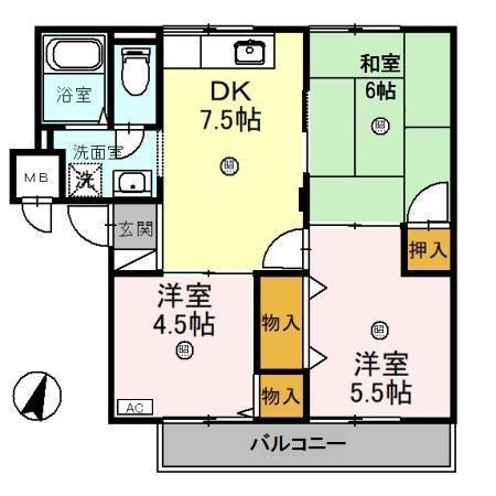 メゾン北神戸(3DK/2階)の間取り写真