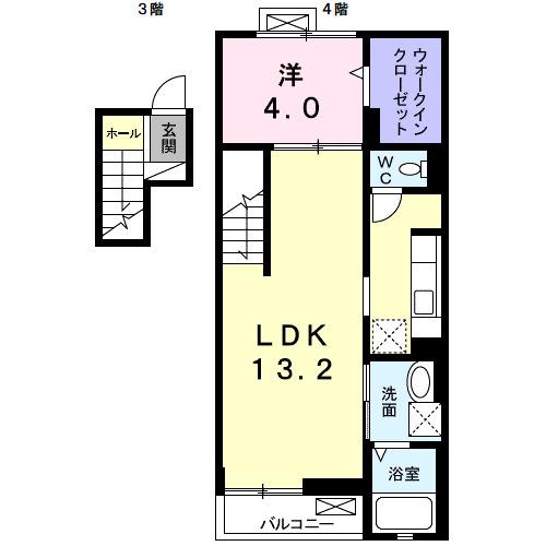 エルトリア・MIHO(1LDK/4階)の間取り写真